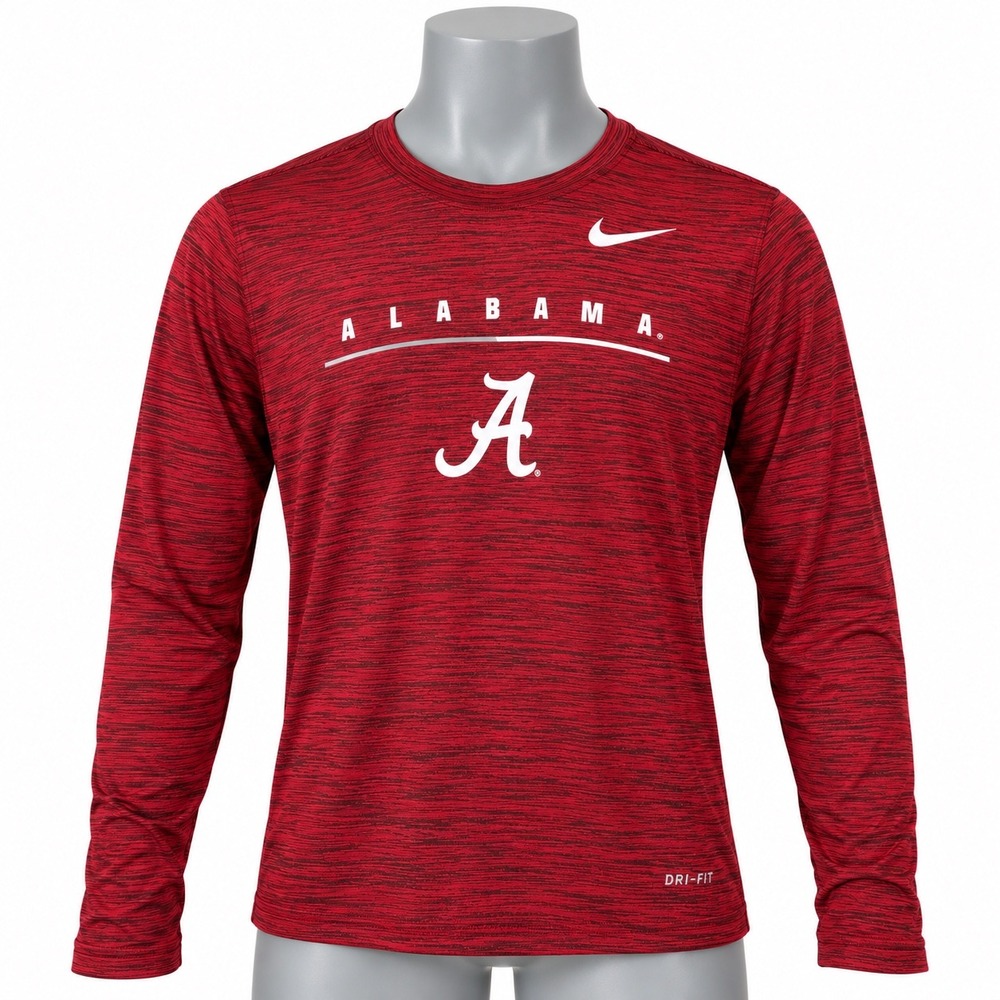 Nike Alabama Crimson Tide Dri-FIT Long Sleeve Space Dye Shirt Mens Small Red
